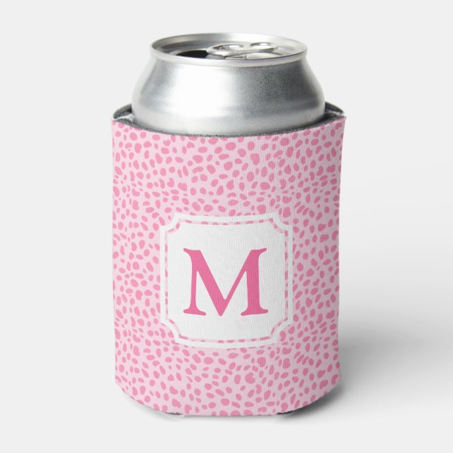 Hot Pink Animal Print | Monogram  Can Cooler (Can Front)