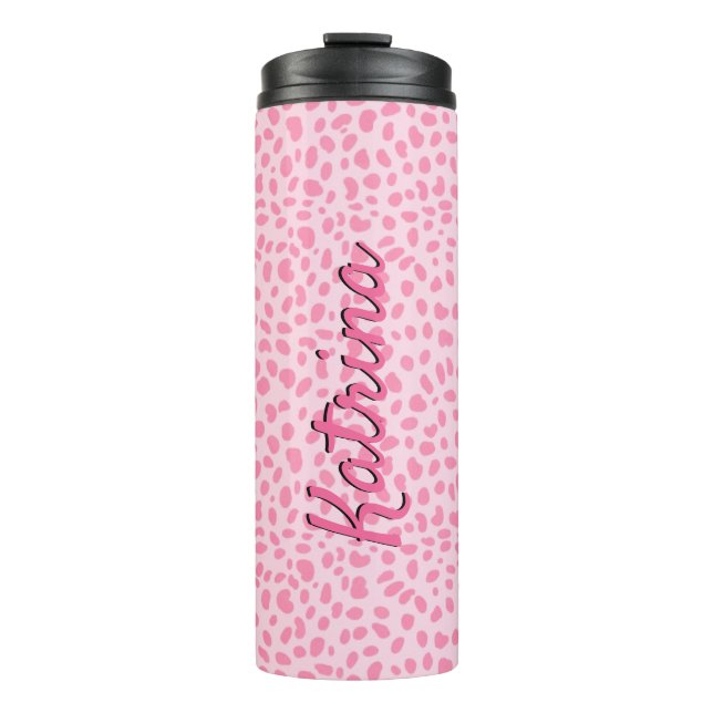 Hot Pink Animal Print Personalized  Thermal Tumbler (Front)