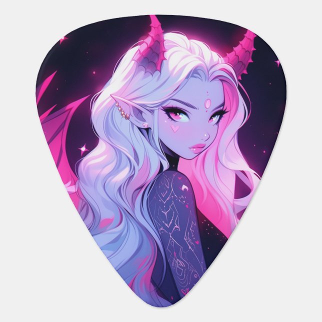 Hot Pink Anime Girl Succubus Koakuma Little Devil Guitar Pick (Front)