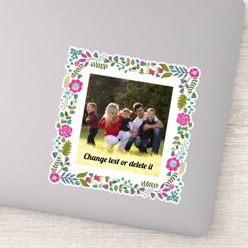 Hot pink aqua and green floral frame with photo sticker