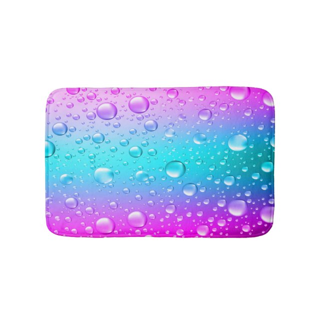 Hot Pink & Aqua Blue Gradient Water Droplets Bathroom Mat (Front)