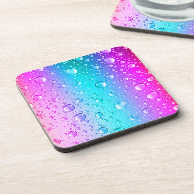 Hot Pink & Aqua Blue Gradient Water Droplets Beverage Coaster (Left Side)