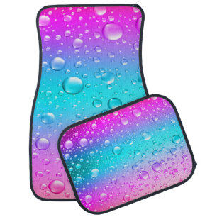 Hot Pink & Aqua Blue Gradient Water Droplets Car Mat