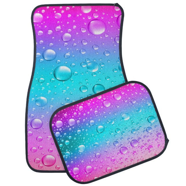 Hot Pink & Aqua Blue Gradient Water Droplets Car Mat (Set)