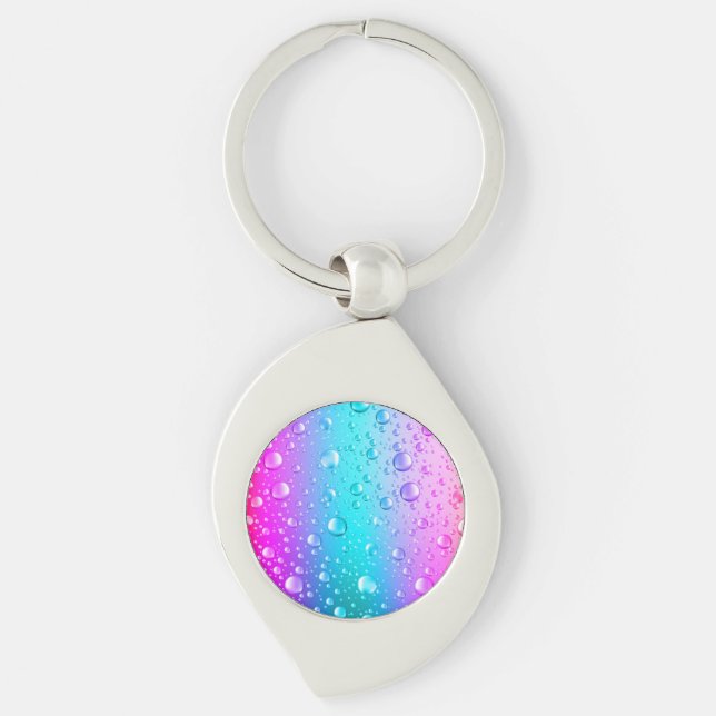 Hot Pink & Aqua Blue Gradient Water Droplets Keychain (Front)