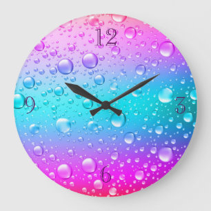 Hot Pink & Aqua Blue Gradient Water Droplets Large Clock