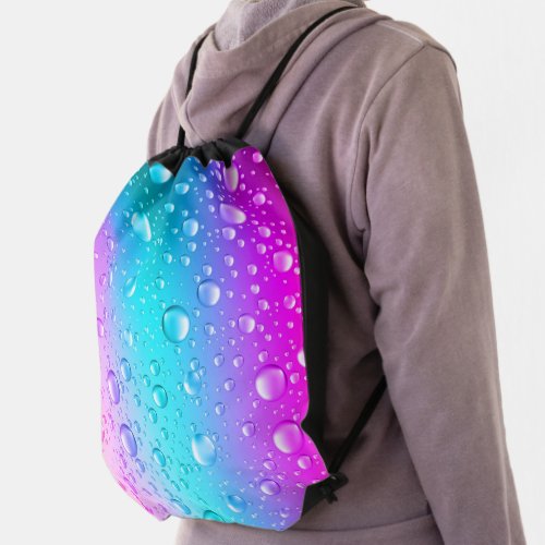 Hot Pink  Aqua Blue Gradient Water Droplets Messe Drawstring Bag