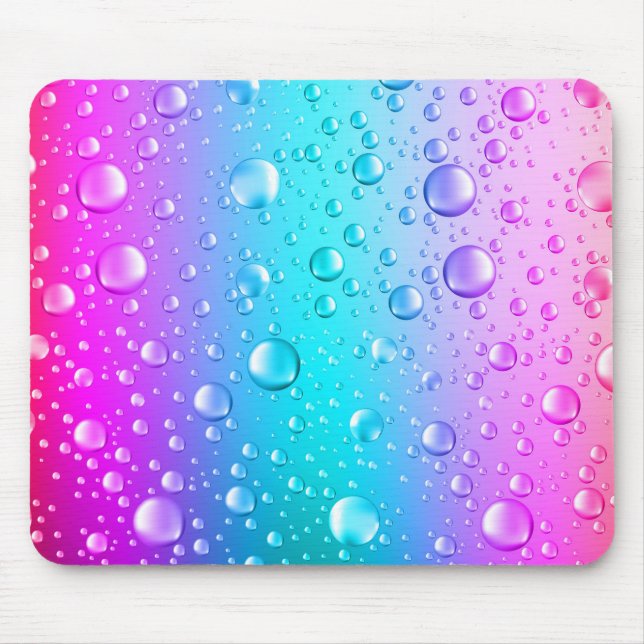 Hot Pink & Aqua Blue Gradient Water Droplets Mouse Pad (Front)