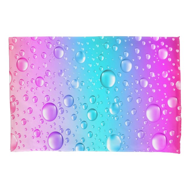 Hot Pink & Aqua Blue Gradient Water Droplets Pillow Case (Front)