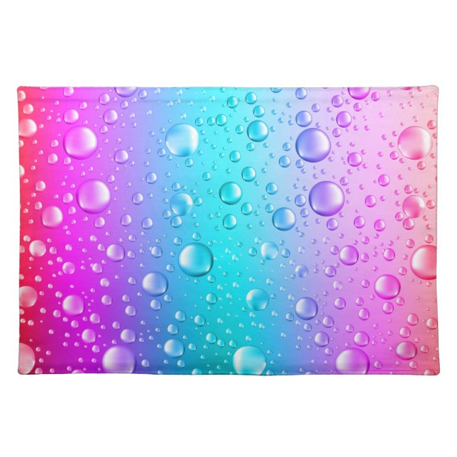 Hot Pink & Aqua Blue Gradient Water Droplets Placemat (Front)