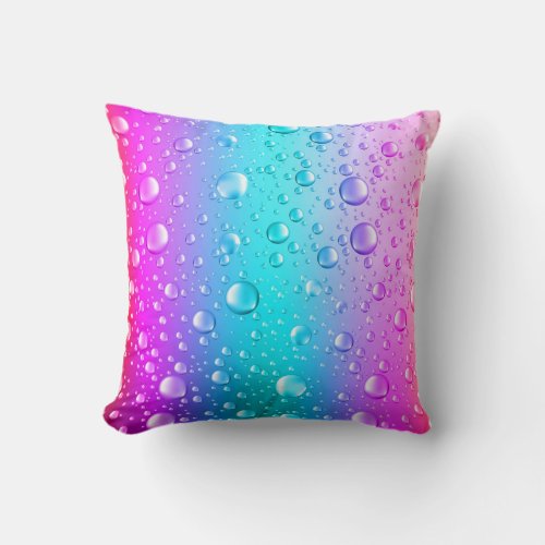 Hot Pink  Aqua Blue Gradient Water Droplets Throw Pillow