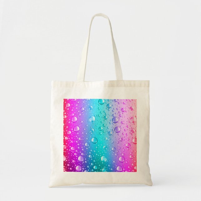 Hot Pink & Aqua Blue Gradient Water Droplets Tote Bag (Front)