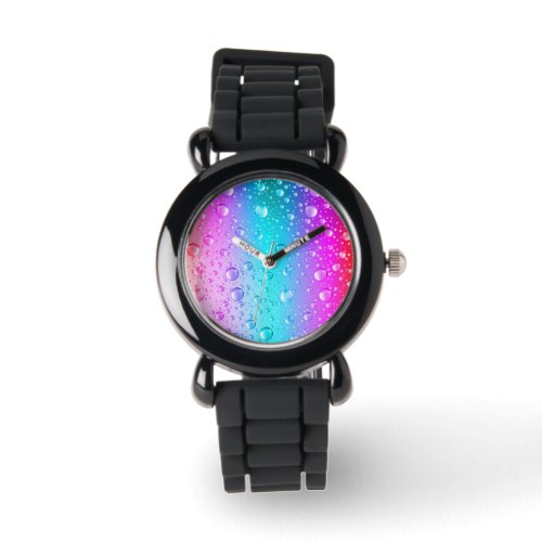 Hot Pink  Aqua Blue Gradient Water Droplets Watch