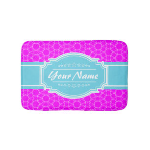 Hot Pink Aqua Floral Link Personalized Bathroom Mat