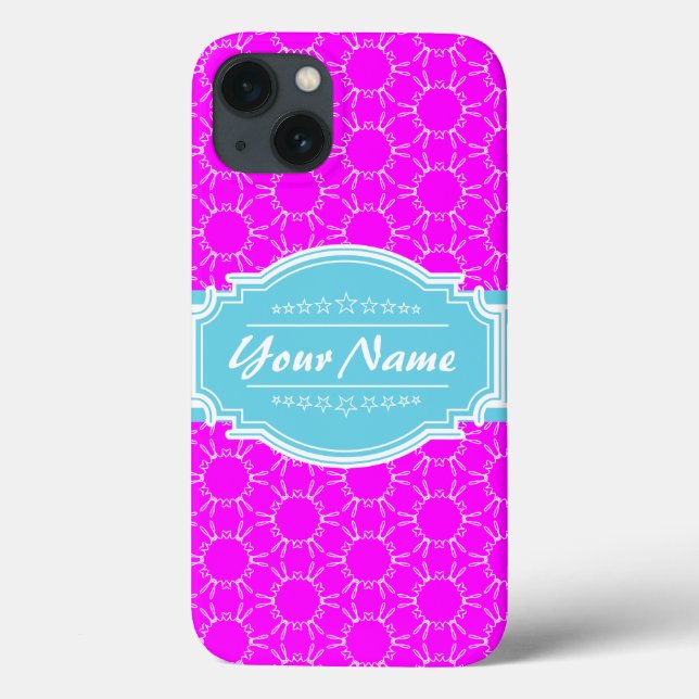 Hot Pink Aqua Floral Link Personalized Case-Mate iPhone Case (Back)