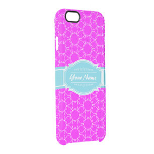Hot Pink Aqua Floral Link Personalized Clear iPhone 6/6S Case