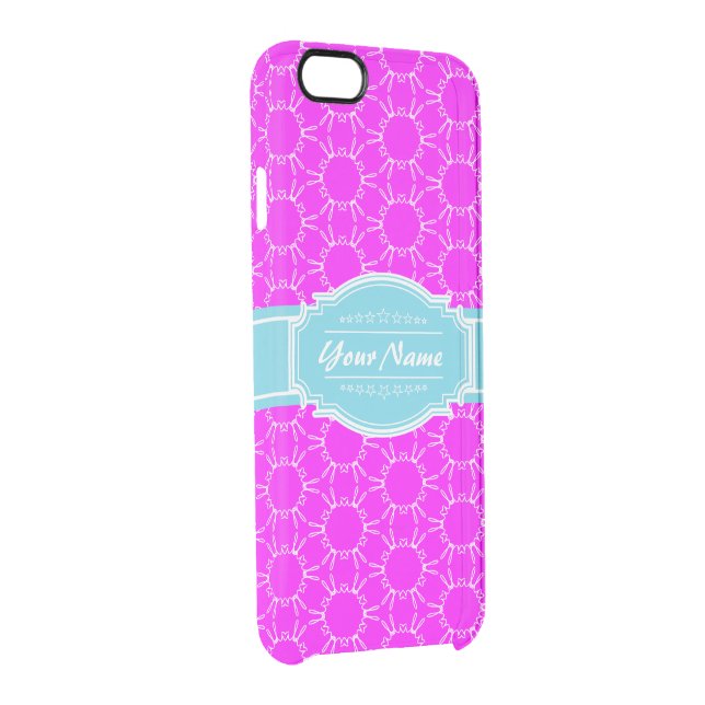 Hot Pink Aqua Floral Link Personalized Uncommon iPhone Case (Back/Right)