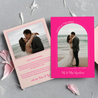 Hot Pink Arch Wedding Photo Love & Thanks Thank You Card