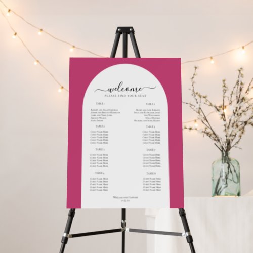 Hot Pink Arch Wedding Seating Chart Foam Boards
