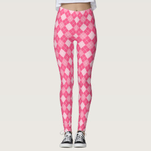 Hot Pink Argyle Plaid Preppy Leggings