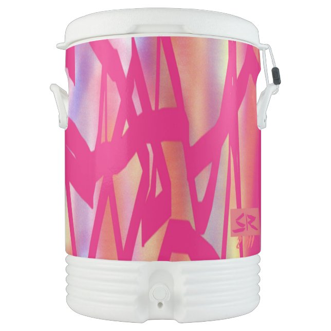 Hot Pink art beverage cooler 10 gallon (Front)