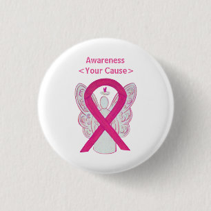 Hot Pink Awareness Ribbon Angel Custom Button