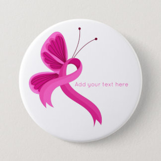 Hot Pink Awareness Ribbon Butterfly  Button