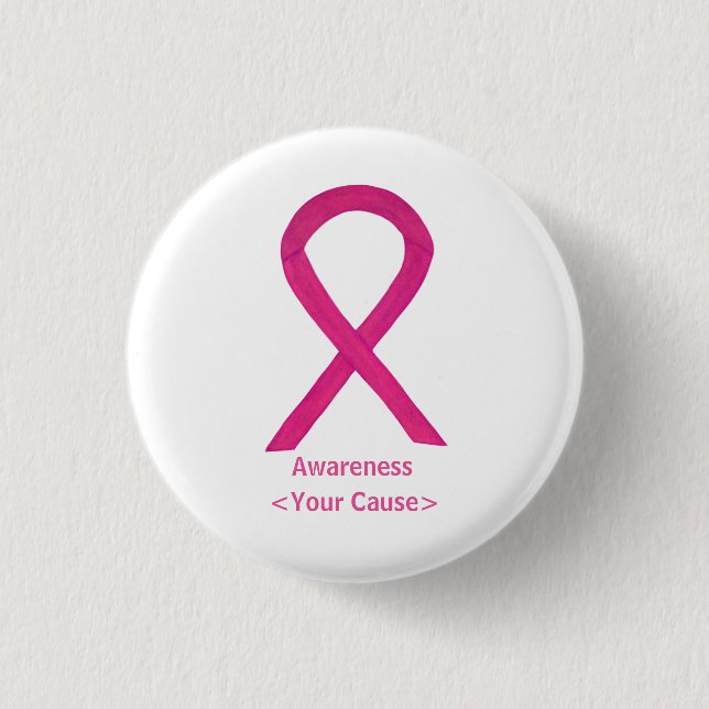 Hot Pink Awareness Ribbon Custom Art Pins (Front)