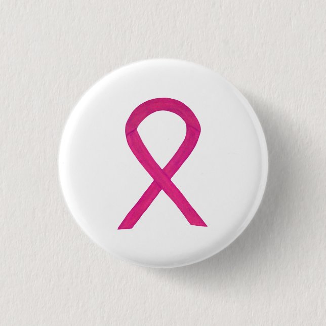Hot Pink Awareness Ribbon Custom Art Pins (Front)