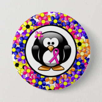 Hot Pink Awareness Ribbon Penguin Pinback Button