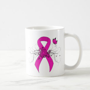 Hot Pink Awareness Ribbon with Butterfly Coffee Mug