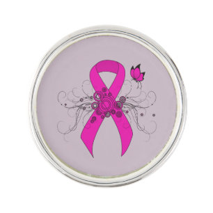 Hot Pink Awareness Ribbon with Butterfly Pin