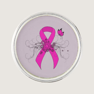 Hot Pink Awareness Ribbon with Butterfly Pin
