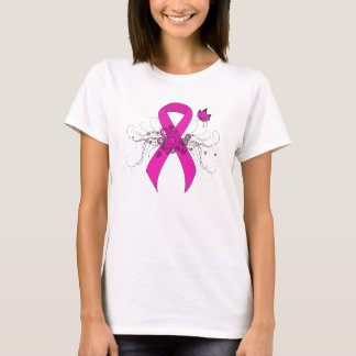 Hot Pink Awareness Ribbon with Butterfly T-Shirt