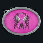 Hot Pink Awareness Ribbon with Wings Belt Buckle<br><div class="desc">Hot Pink Ribbon with angel wings and a filigree pattern. The hot pink ribbon stands for Inflammatory Breast Cancer Awareness and Cleft Palate / Cleft Lip Awareness.</div>