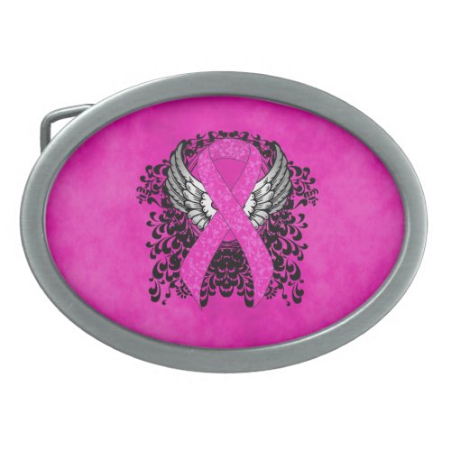 Hot Pink Awareness Ribbon with Wings Belt Buckle