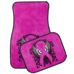 Hot Pink Awareness Ribbon with Wings Car Mat
