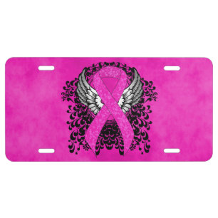 Hot Pink Awareness Ribbon with Wings License Plate