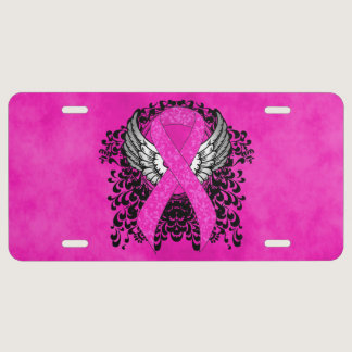 Hot Pink Awareness Ribbon with Wings License Plate