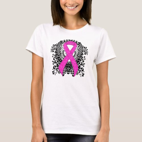 Hot Pink Awareness Ribbon with Wings T_Shirt