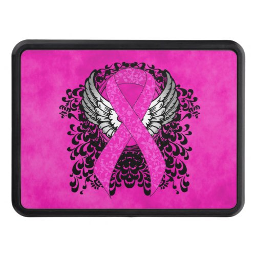 Hot Pink Awareness Ribbon with Wings Trailer Hitch Cover