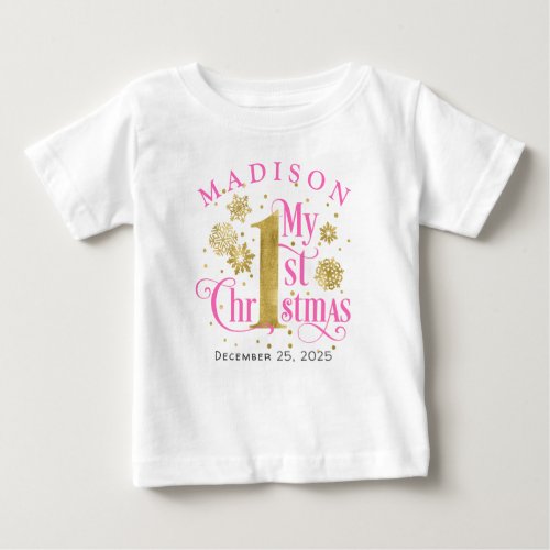 Hot Pink Baby 1st Winter Onederland Birthday Baby T_Shirt