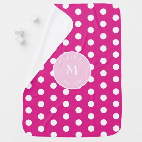 Hot Pink Baby Blanket Polka Dots Name Initial