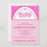 Hot pink baby shower invitation Typography glitter