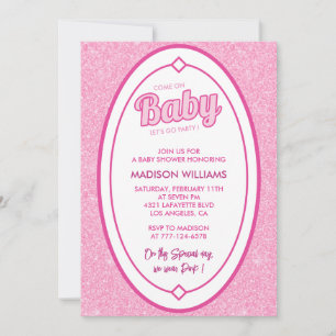 Hot pink baby shower invitations Elegant Glitter