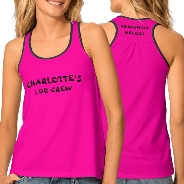 Hot Pink Bachelorette Personalized Name Bridesmaid Tank Top (Creator Uploaded)