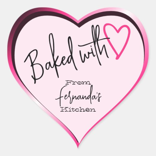 Hot Pink Baked with Love Baking From The Kitchen Heart Sticker
