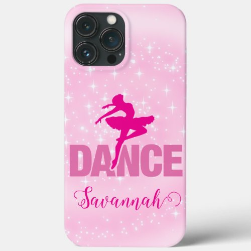 Hot Pink Ballerina Dance Sparkle Personalized iPhone 13 Pro Max Case