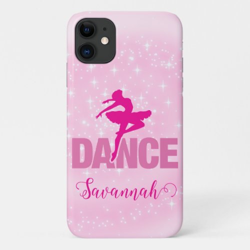 Hot Pink Ballerina Dance Sparkle Personalized iPhone 11 Case