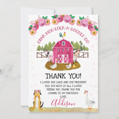 Hot Pink Barn Farm Birthday Thank You Card